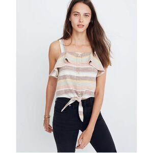 Madewell Texture & Thread Boucle  Cropped Striped Tank Button Women's Size XS